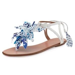 New Aquazzura Flora Sandals White/Blue SZ 38